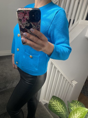 Zara blue knit cardigan gold - cardigan,