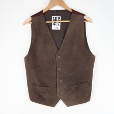 Vintage Brown Suede Leather Waistcoat Gilet Vest Size S (T9880)