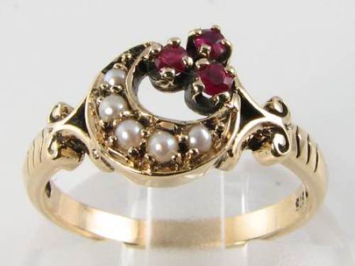 9ct gold ruby pearl moon - gold,