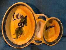 Olive - Noyaux 2 Compartment Serving Dish-  22cm Width - Yellow, Blue, Green