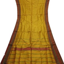 Vintage Orange 100%Pure Silk Handloom Checks Sari Remnant 6YD Craft Fabric Scrap