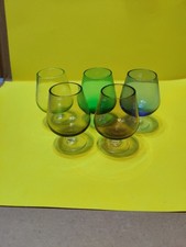 Miniature Brandy Snifter Glasses x 5 Vintage Hand Blown Rainbow Glass.