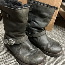 UGG Noira Black Leather & Sheepskin Boots with Buckles 1001733 Women's Size 8