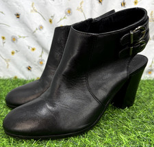 Jones The Bootmaker Heeled Boots UK 7 Black Leather Open Back Double Strap Shoes