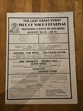 Jimi Hendrix Isle Of Wight Festival Original 1970 Full Page Concert Advert