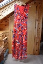 Tenki Red Dress, Size 14, Floral, Sleeveless, High Low Length, Wrapover Look