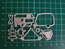 Camp Site Die Cutter Set Holiday Transport Metal Cutting Die Caravan, Tent, Fire