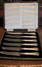 WARING & GILLOW Ltd CASED SET OF SILVER DESSERT KNIVES 1933