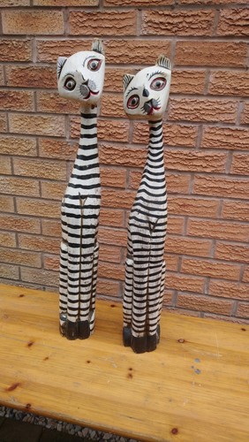 Pair wooden cats one 84cm - pair,