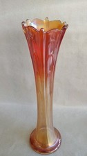 Vintage Carnival Glass Vase  Dugan Marigold Pulled Loop  12" Damage