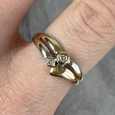 Diamond .05ct Double Wishbone Bezel Set Ring 9ct 375 Yellow Gold - Size O 1/2