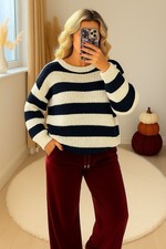 Cozy Striped Knit Sweater for Women Oversized Casual Jumper in Multiple Colors
