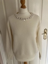 WALLIS JUMPER CREAM SOFT BEADED NECKLINE BNWOT SIZE MEDIUM UK 12 14 APX
