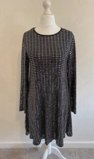 Blue Vanilla Dress Women’s Medium Silver Metallic Long Sleeve Party Skater Mini