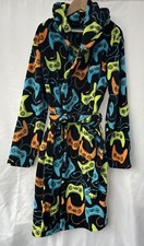 Kids Black Hooded Gamer Dressing Gown 12/13 Yrs Embroidered