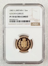 2002 Royal Mint UK Gold Proof Full Sovereign Golden Jubilee NGC PF70 Ultra Cameo