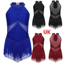 UK Kid's Girl's Tassel Latin Dance Dresses Contemporary Leotards Tango Costumes