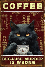 Black cat metal signs coffee - black,