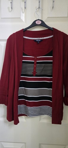 Ladies maine red striped top - striped, top/