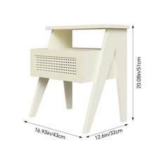 Wood Nightstand Bedroom Storage Cabinet Sofa End Table with 1 Rattan Door Drawer