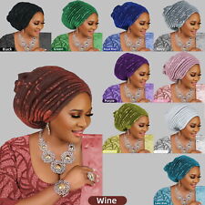 Nigerian Aso Oke African Headtie Auto Gele Hijab Cap Women Turban Head Wrap Hat