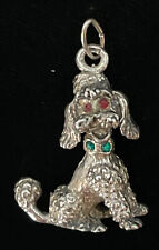 Vintage Hallmarked Sterling Silver Birmingham Poodle Pendant with Green Collar