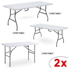 Twin Pack Camping Heavy Duty Folding Trestle Table Picnic BBQ Party 4ft 5ft 6ft