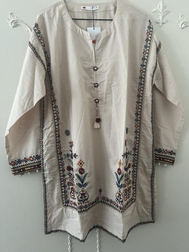 Khaadi beige embroidered kurta - khaadi,