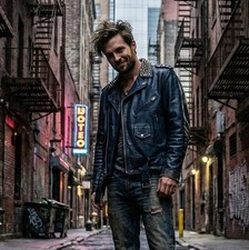 Punk Spiked & Painted Motorcycle Genuine Leather Jacket Black Studded Spikes XL