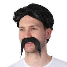Black Wig Handlebar Moustache