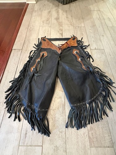 Western leather chaps black - leather,
