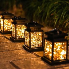 4x LED Solar Powered Hanging Lantern Light Waterproof Outdoor Garden Table Lamp