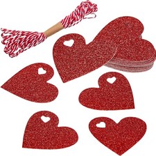 Heart Gift Tags 24 Red Glitter