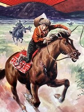 Original Artwork Gouache Painting By Illustrator Gerald Wood  Cowboy On Horse