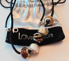 Lovelinks  Tiger gold foil 5 charms cord necklace 925 silver  Murano glass beads