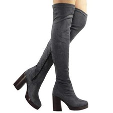NEW WOMENS LADIES BLACK THIGH OVER THE KNEE HIGH HEEL PLATFORM BOOTS SHOES SIZE