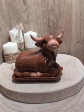 Ceramic Butter Dish & Lid Highland Cow Canister Container Food Storage Gift Idea