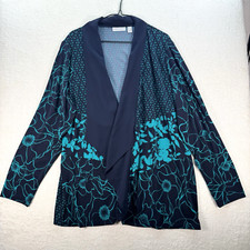 Susan Graver Cardigan Top Kimono Size 2XL Blue Baroque Silky 3/4 Sleeve Flowy