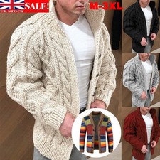 UK Men's Chunky Cable Knit Sweater Warm Cardigan Jacket Jumper Knit Jacket M~3XL