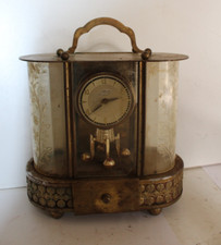 Schmid 8 Day Vintage  musical Alarm Clock Brass jewelled 6.5 x 3.25 x 6" high