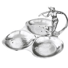 Art Nouveau Silver Plated Dish Tray Lady Figure  Handle 1900s WMF Antique Pewter