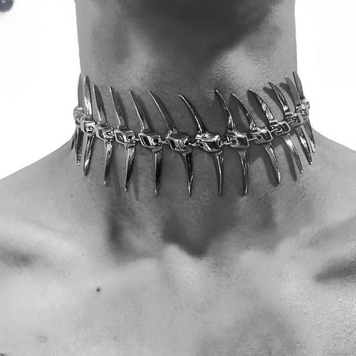 Silver fishbone spike choker - silver,