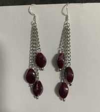 Ladies Women 925 silver Hook Alex Polizzi style Long Earrings chain Faux pearls