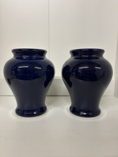 Pair Of Antique Cobalt Blue Royal Doulton Stoneware Vases - VGC
