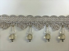 Valletta 65mm Beaded Braid Trim Cream Beige Fringe