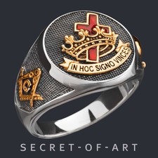 Knights Templar Ring Masonic Freemason Masonry 925 Silver In hoc 18K-GoldPlating