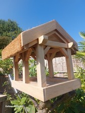 Rustic Oak Bird Table With Thatched Roof Handmade