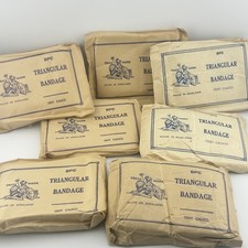 7 x Vintage Triangular Bandage BPC Grey Calico WW2 Period Unopened Prop Display