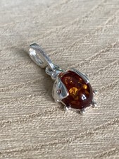 Baltic Amber Ladybird Pendant Sterling Silver 925 Cognac Gemstone Ladybug