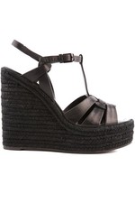 SAINT LAURENT BLACK TRIBUTE LEATHER WEDGE ESPADRILLES EU 40 UK 7 US 10